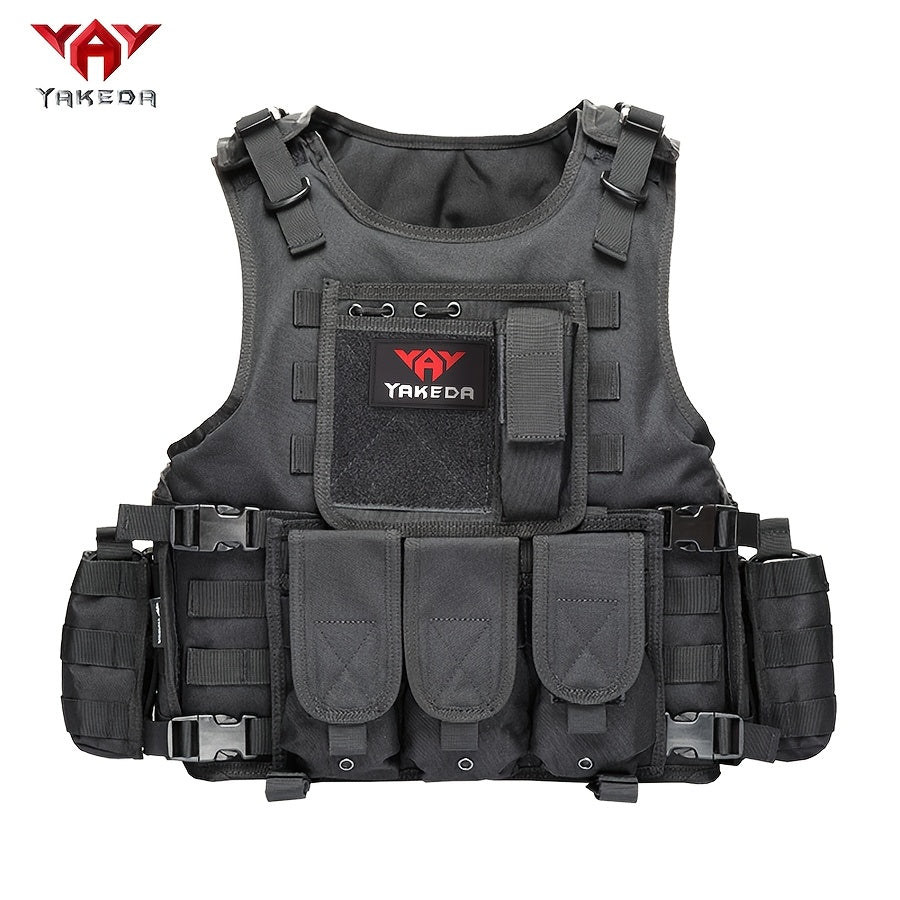 YAKEDA Tactical Vest with Multiple Pockets - 600D Waterproof, Tear-Resistant Polyester for Hunting, Training & Outdoor Sports, Adjustable Straps & Buckles, Black