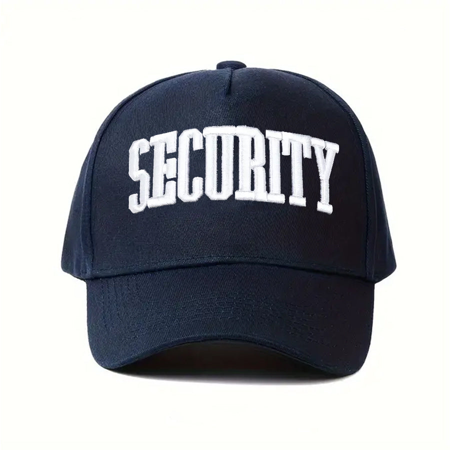 Safety Letter Embroidered Baseball Cap - Adjustable, Lightweight And Breathable Sun Hat for Men And Women - Stylish Black Cap with White 'SECURITY' Text - Perfect for Hiking, Traveling, And Outdoor Activities.