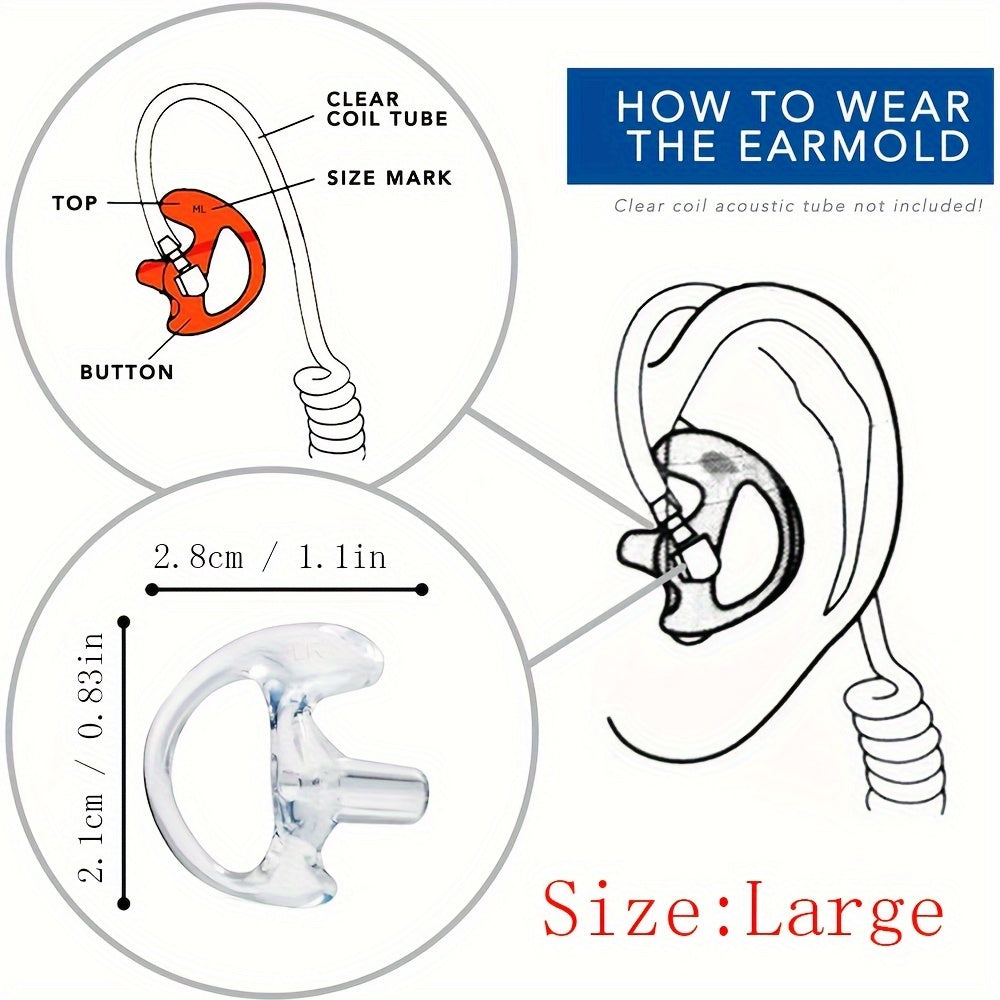 [Large Coil Tube Audio Earbuds] 3pcs Large Clear Earmuffs for Two-Way Radios - Coil Tube Audio Kit Replacement Earbuds, Non-Waterproof, Black