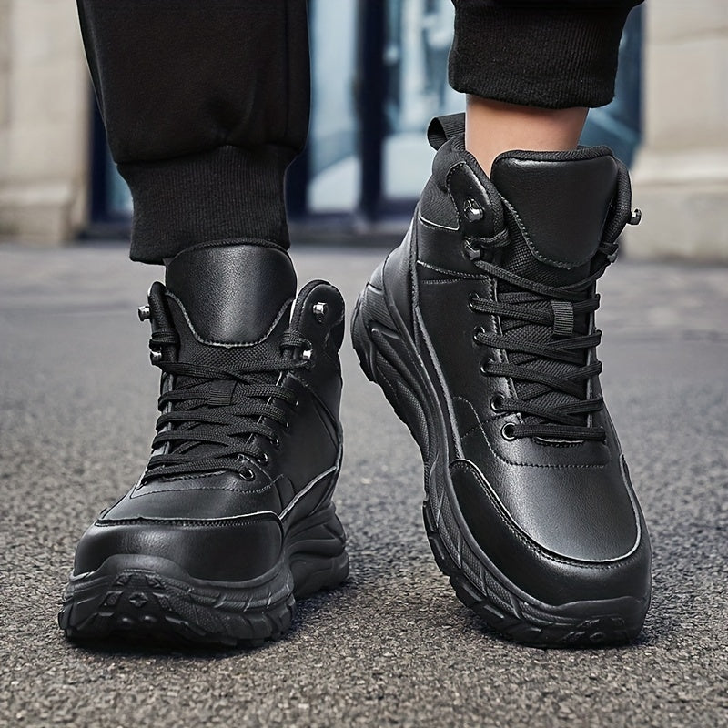 Men'S Casual High-Top Sneakers - Black, Lace-Up, Round Toe, Comfortable for Outdoor & Daily Wear, Stylish Lacing Design, Everyday Comfort Shoes|Stylish High Top Sneakers|Durable Construction, High Top Sneakers