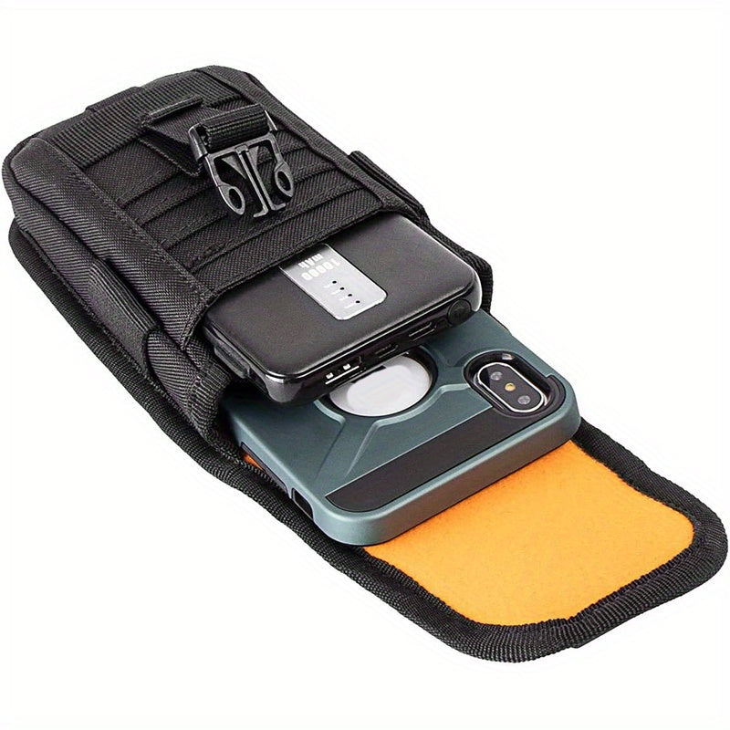 US Flag Patch Tactical Molle Cell Phone Holster Pouch - Smartphone Case for 4.7"-6.7" with Armor Case, D-Ring, and Gear Clip - Waist Bag Belt Gadget Bag