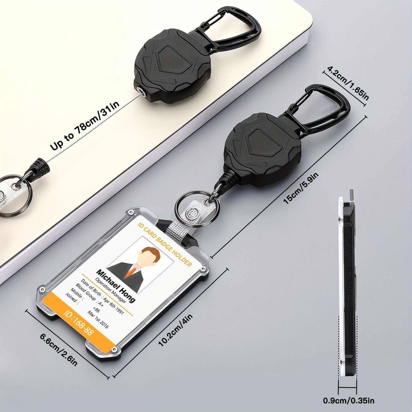Heavy Duty Retractable Badge Reels with ID Badge Holder - Tactical Vertical ID Card Holder, Carabiner Keychain, Durable ABS Resin Construction