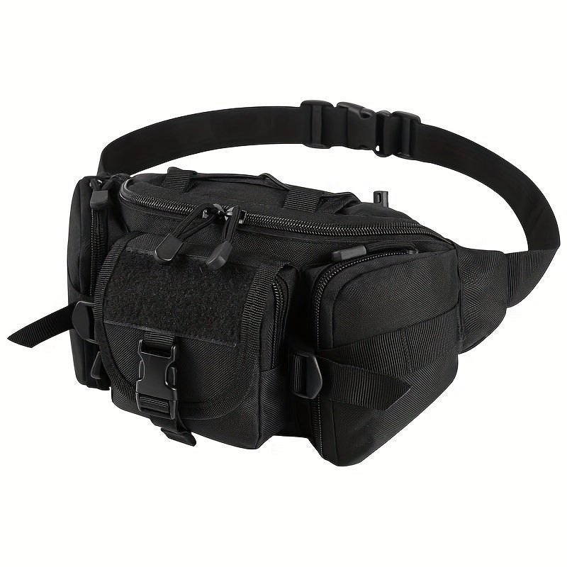 Men‘S Tactical Fanny Pack, Sports Waist Bag with Multiple Pockets, Hydrophobic Oxford Cloth, Zippered Closure, Nylon, Adjustable Strap, for Hiking, Hunting, Fishing, Cycling - Black