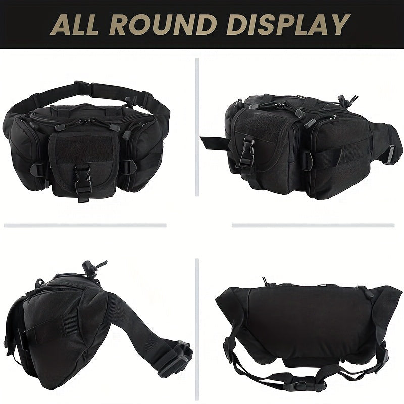 Men‘S Tactical Fanny Pack, Sports Waist Bag with Multiple Pockets, Hydrophobic Oxford Cloth, Zippered Closure, Nylon, Adjustable Strap, for Hiking, Hunting, Fishing, Cycling - Black