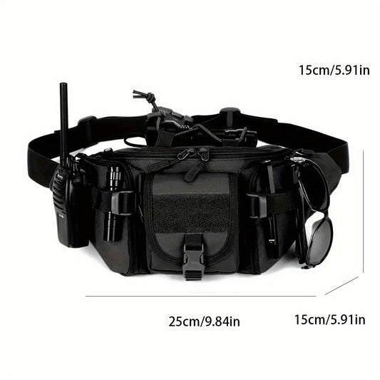 Men‘S Tactical Fanny Pack, Sports Waist Bag with Multiple Pockets, Hydrophobic Oxford Cloth, Zippered Closure, Nylon, Adjustable Strap, for Hiking, Hunting, Fishing, Cycling - Black