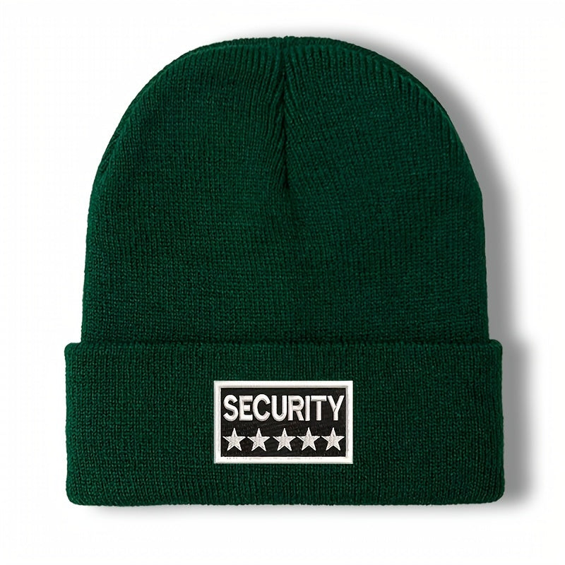 100% Acrylic Unisex Security Embroidered Knit Beanie Cap - Soft, Comfortable, Windproof & Lightweight Winter Hat for Men and Women with Elasticity