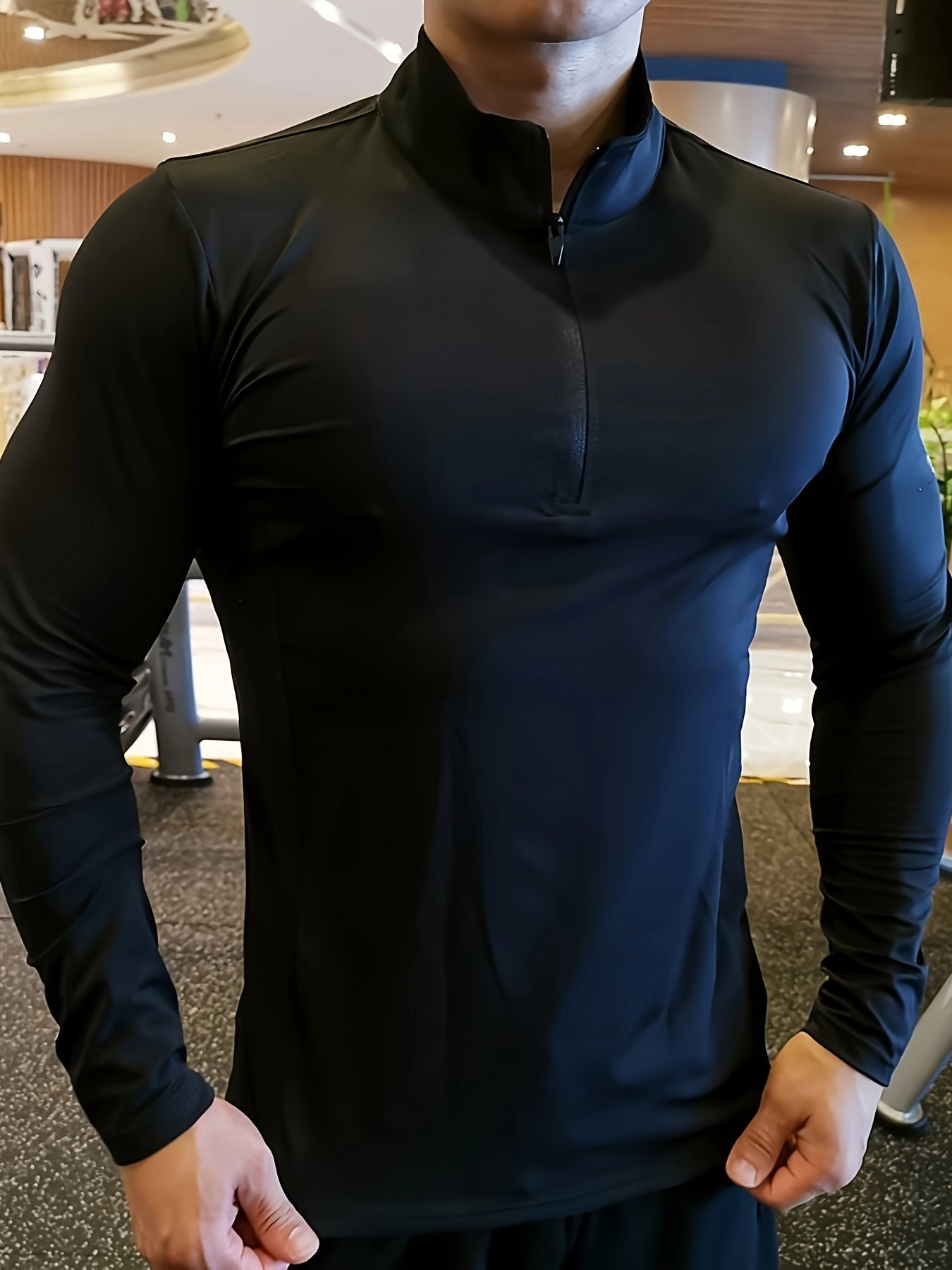 Men's Solid Henley Shirt, Active Half Zipper Stand Collar Slim-fit Long Sleeve Shirt For Spring Fall Outdoor Activities