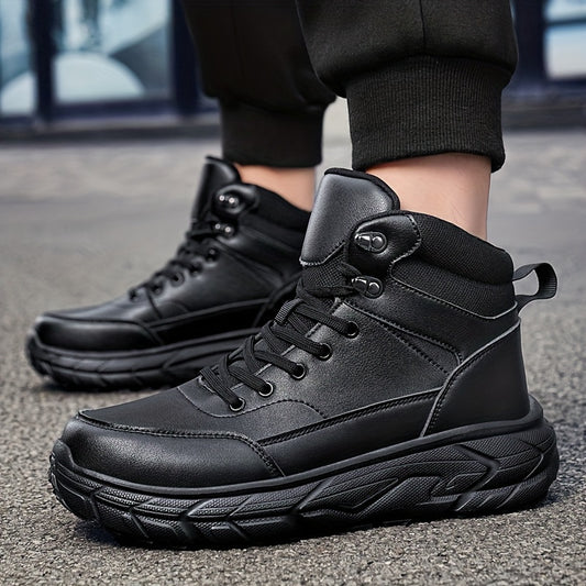 Men'S Casual High-Top Sneakers - Black, Lace-Up, Round Toe, Comfortable for Outdoor & Daily Wear, Stylish Lacing Design, Everyday Comfort Shoes|Stylish High Top Sneakers|Durable Construction, High Top Sneakers