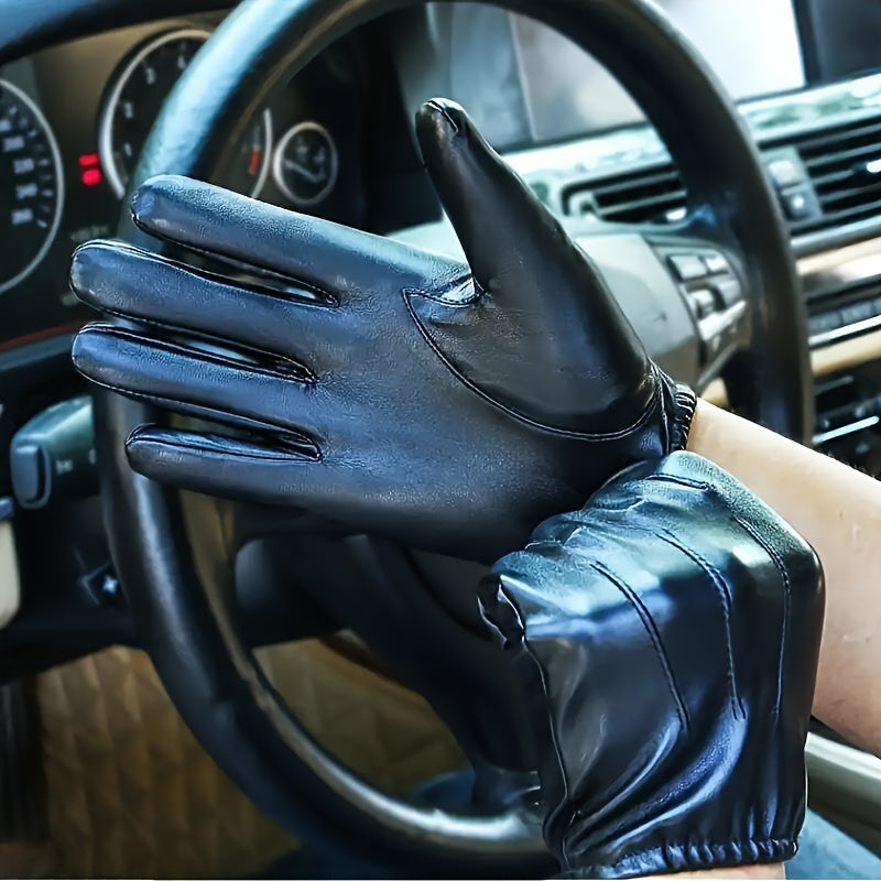 2-Pack PU Leather Touchscreen Driving Gloves for Men, Thin Warm Lined Riding Gloves for Fall and Winter