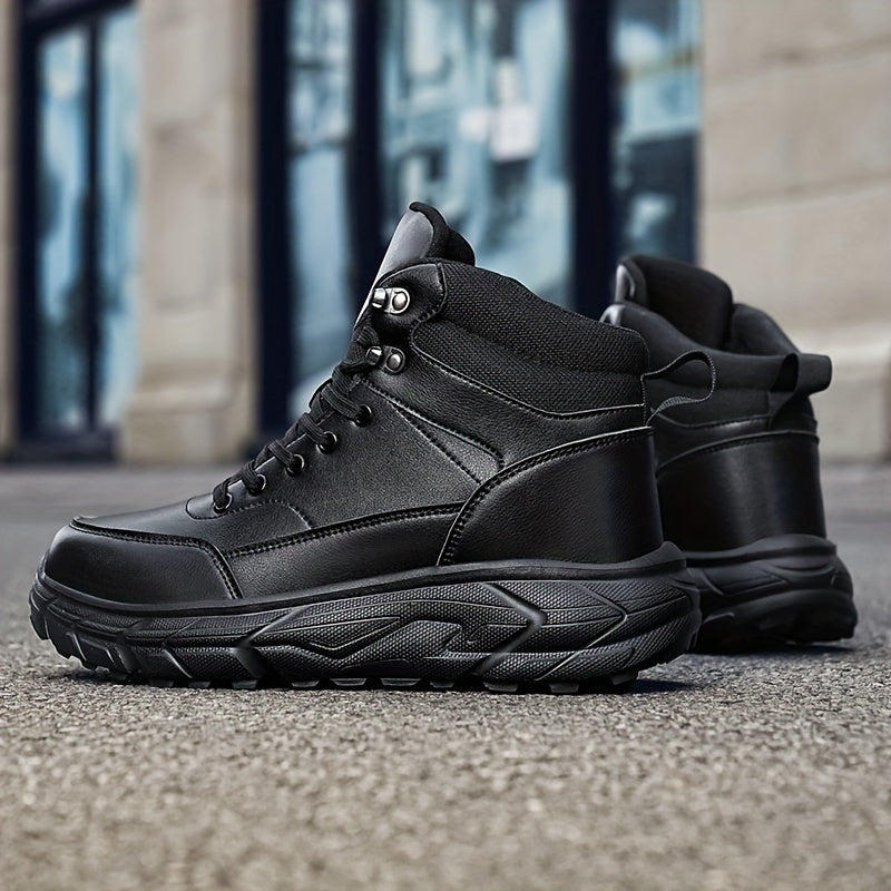 Men'S Casual High-Top Sneakers - Black, Lace-Up, Round Toe, Comfortable for Outdoor & Daily Wear, Stylish Lacing Design, Everyday Comfort Shoes|Stylish High Top Sneakers|Durable Construction, High Top Sneakers