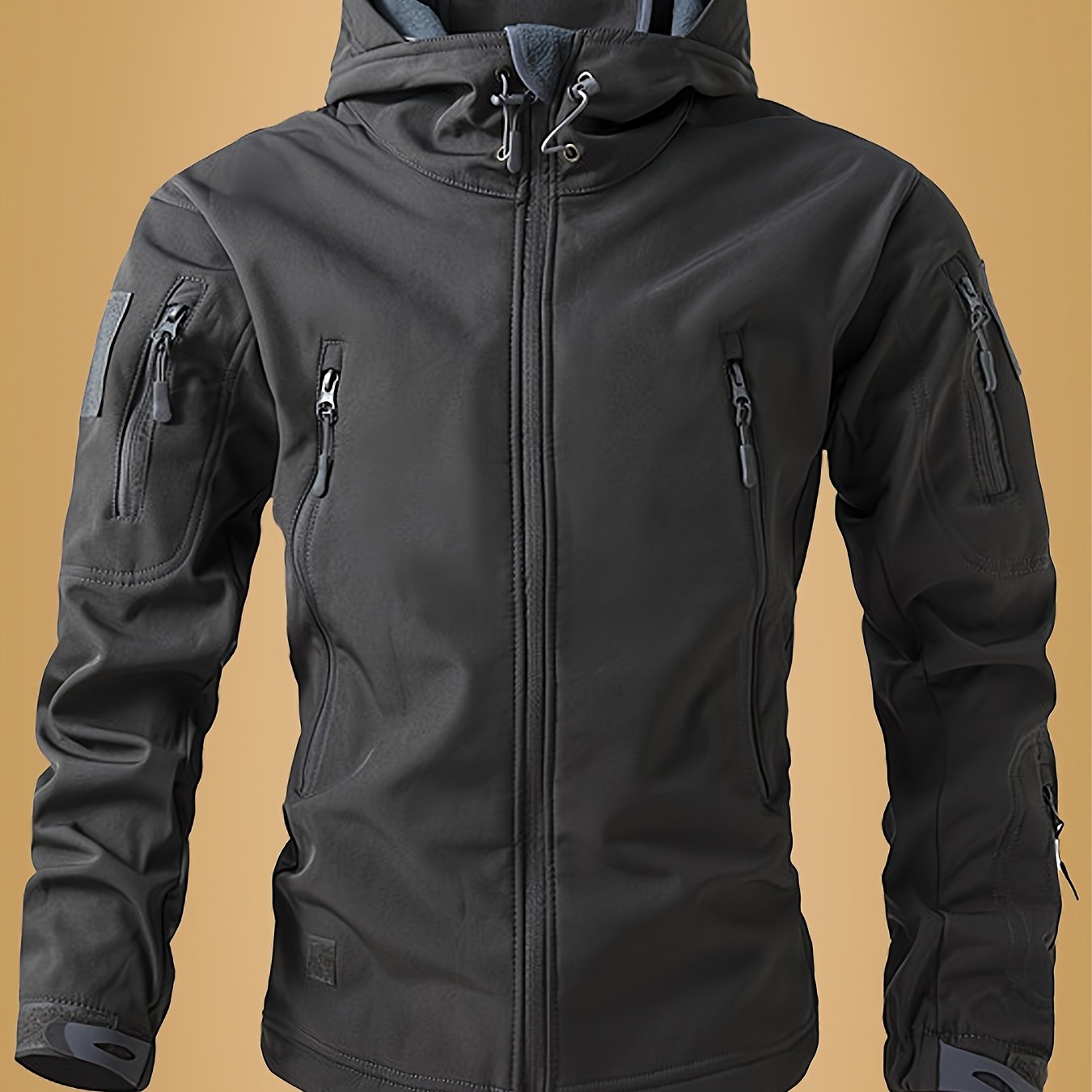 Men'S Tactical Windbreaker Jacket - Black, Full-Zip, Softshell, Windproof for Hiking & Outdoor Sports, Training & Adventure Ready, Durable Polyester Lining, Zipper Closure, Tactical Outdoor Gear|Sporty Windbreaker|Durable Zip