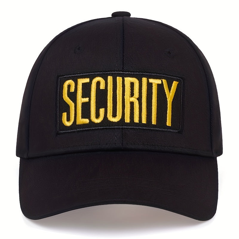 1 Men's Tactical "SECURITY" Baseball Cap - Black, Sun-Protective Polyester, Adjustable Buckle Closure, Hand-Washable for Casual Outdoor Wear in Spring/Summer