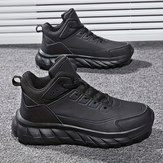 Men'S Breathable Mid-Top Casual Sneakers - Lightweight, Versatile Athletic Shoes with Round Toe, Lace-Up Closure for Running, Hiking & Outdoor Activities, Black, Sizes 39-48