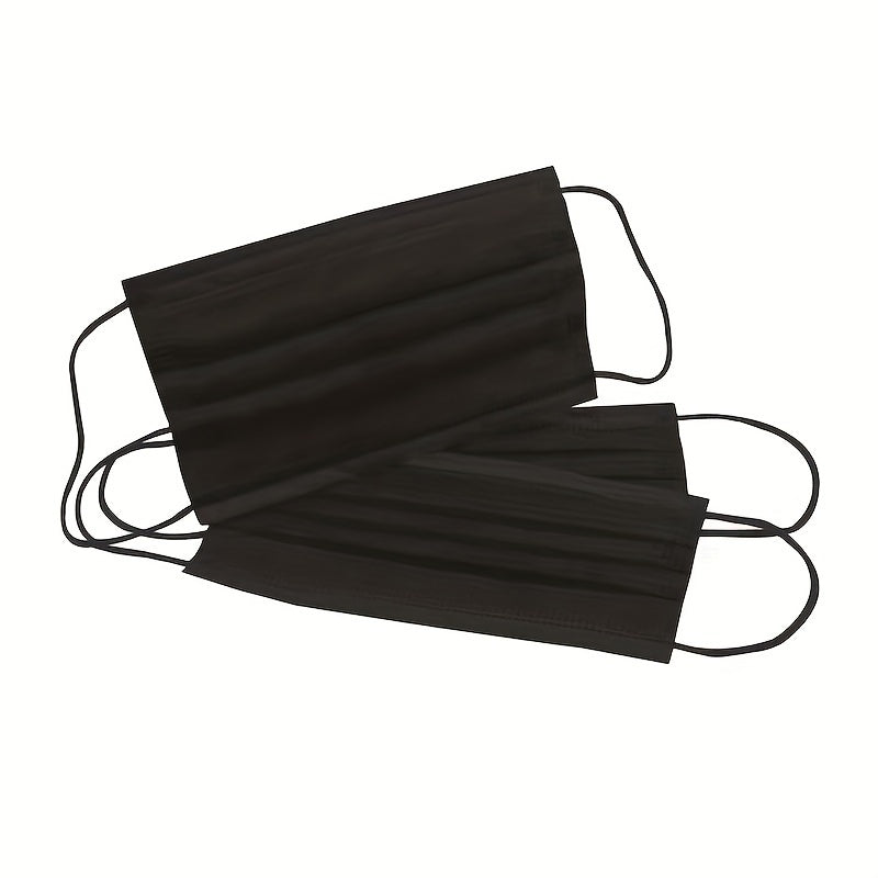 100pcs Durable 3-Layer Face Masks for Adults - Black, Plastic/Polypropylene, Security & Labor Protection