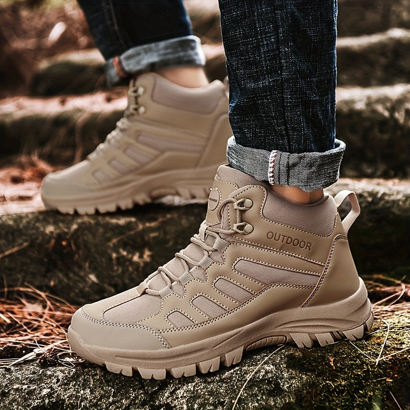 Men'S Large Size High-Top Outdoor Boots - Durable, Versatile Casual Boots with "OUTDOOR" Design, Lace-Up Closure, and Comfortable TPR Sole for Hiking and Casual Attire, Casual Hiking Footwear | Stylish Work Boots | Rugged Tre