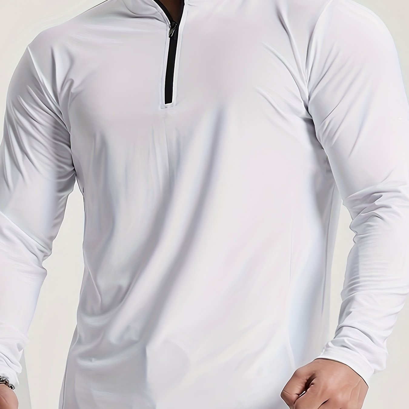 Men's Solid Henley Shirt, Active Half Zipper Stand Collar Slim-fit Long Sleeve Shirt For Spring Fall Outdoor Activities