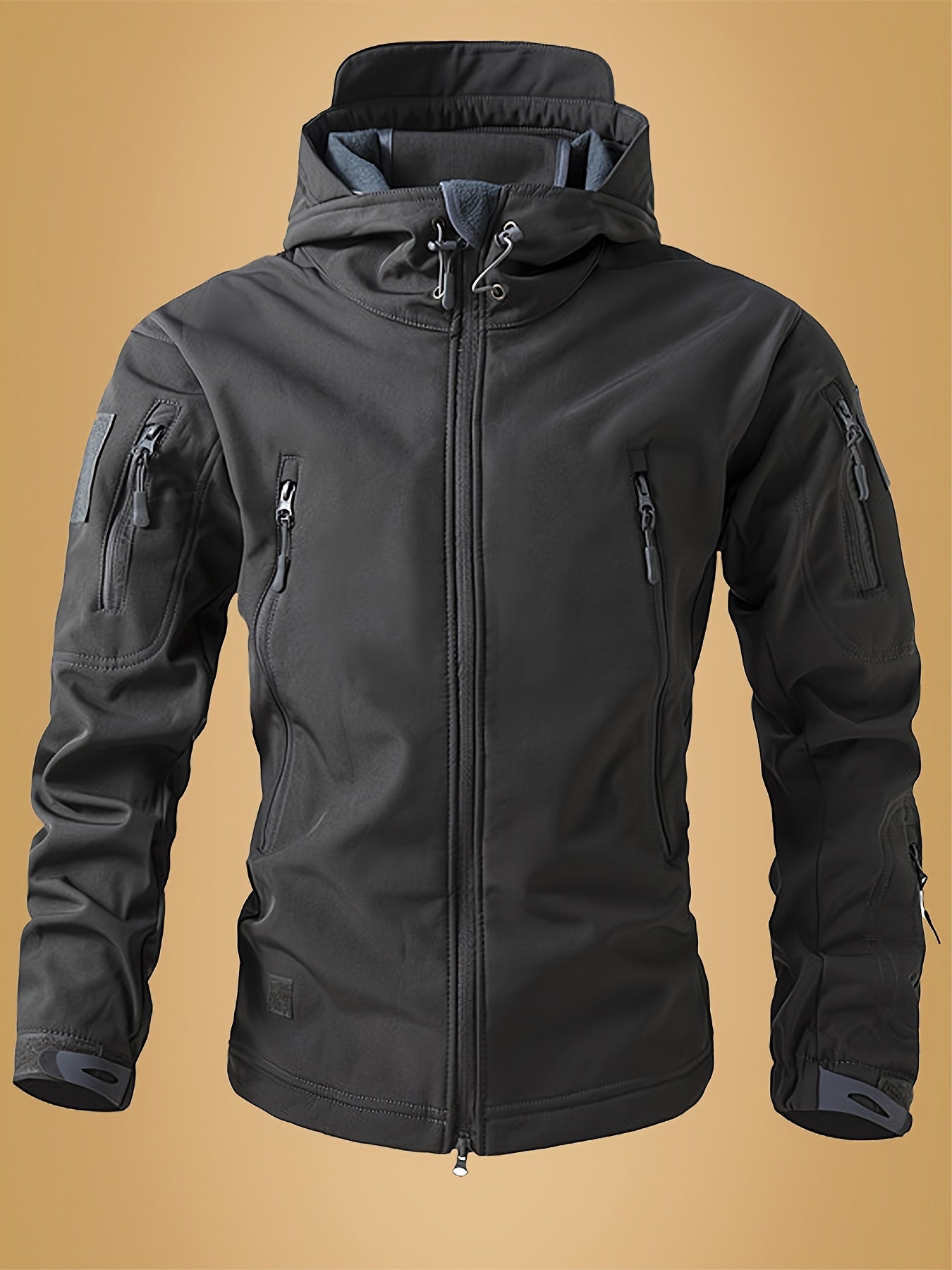 Men'S Tactical Windbreaker Jacket - Black, Full-Zip, Softshell, Windproof for Hiking & Outdoor Sports, Training & Adventure Ready, Durable Polyester Lining, Zipper Closure, Tactical Outdoor Gear|Sporty Windbreaker|Durable Zip