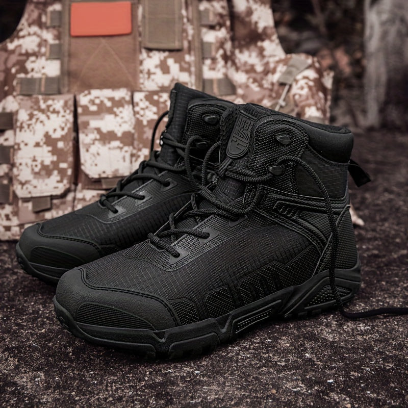 Men's Trendy Solid Hiking Boots, Comfy Non Slip Lace Up Durable Shoes For Men's Outdoor Activities