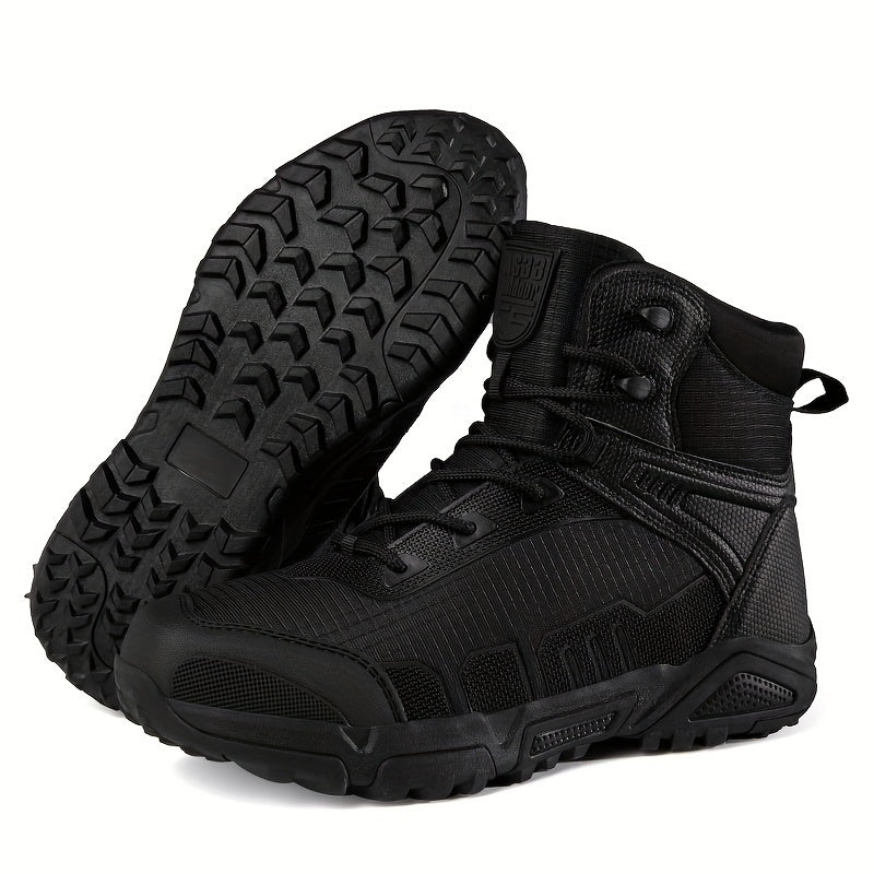 Men's Trendy Solid Hiking Boots, Comfy Non Slip Lace Up Durable Shoes For Men's Outdoor Activities