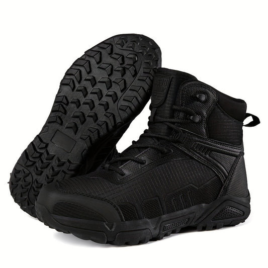 Men's Trendy Solid Hiking Boots, Comfy Non Slip Lace Up Durable Shoes For Men's Outdoor Activities