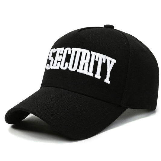 Safety Letter Embroidered Baseball Cap - Adjustable, Lightweight And Breathable Sun Hat for Men And Women - Stylish Black Cap with White 'SECURITY' Text - Perfect for Hiking, Traveling, And Outdoor Activities.