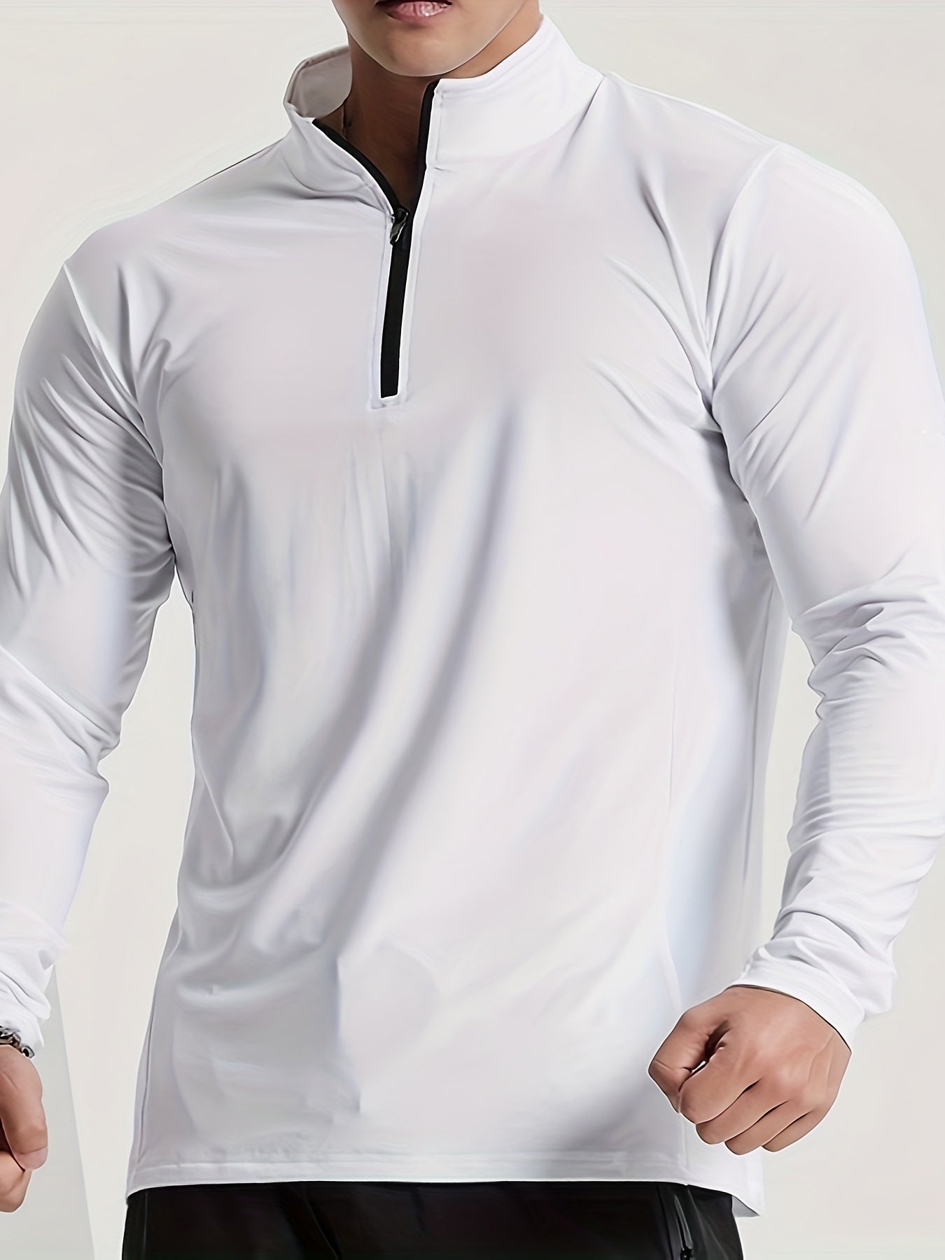 Men's Solid Henley Shirt, Active Half Zipper Stand Collar Slim-fit Long Sleeve Shirt For Spring Fall Outdoor Activities