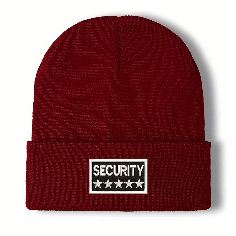 100% Acrylic Unisex Security Embroidered Knit Beanie Cap - Soft, Comfortable, Windproof & Lightweight Winter Hat for Men and Women with Elasticity
