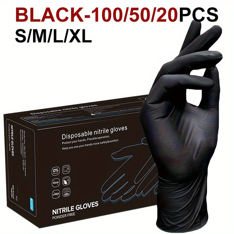 20/50/100pcs/bag, Disposable Nitrile Gloves, Tattoo, Beauty Salon, Restaurant, Pet Care, Household Cleaning Gloves, Waterproof, Dustproof, Stain Resistant Disposable Gloves - Black