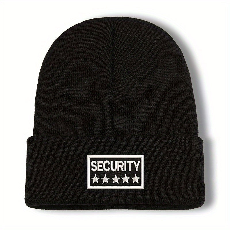 100% Acrylic Unisex Security Embroidered Knit Beanie Cap - Soft, Comfortable, Windproof & Lightweight Winter Hat for Men and Women with Elasticity