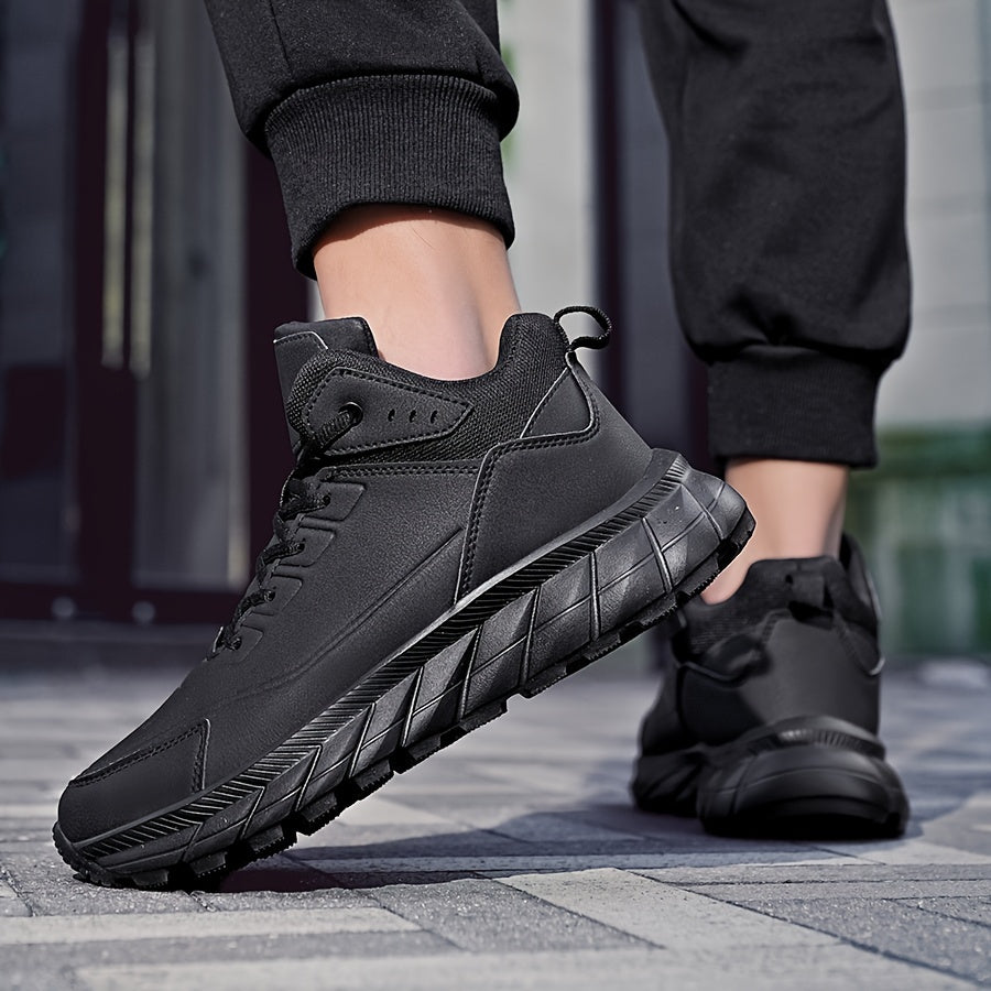 Men'S Breathable Mid-Top Casual Sneakers - Lightweight, Versatile Athletic Shoes with Round Toe, Lace-Up Closure for Running, Hiking & Outdoor Activities, Black, Sizes 39-48