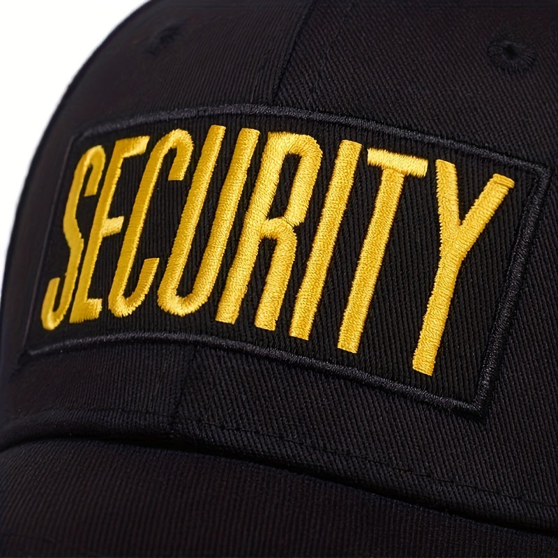 1 Men's Tactical "SECURITY" Baseball Cap - Black, Sun-Protective Polyester, Adjustable Buckle Closure, Hand-Washable for Casual Outdoor Wear in Spring/Summer