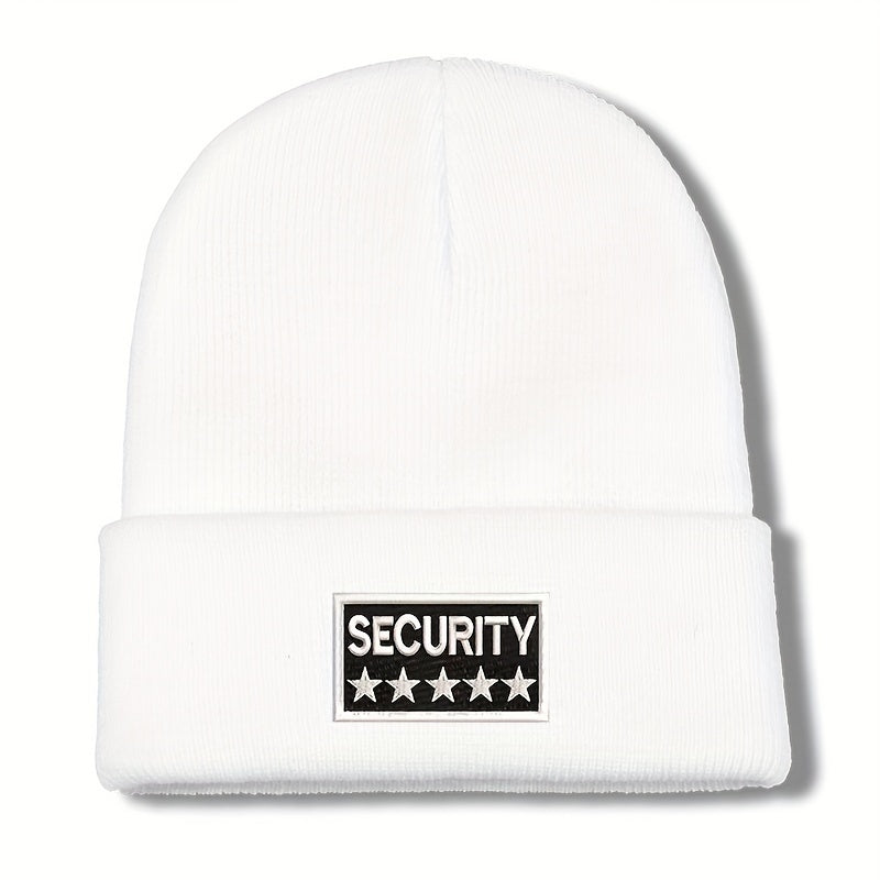 100% Acrylic Unisex Security Embroidered Knit Beanie Cap - Soft, Comfortable, Windproof & Lightweight Winter Hat for Men and Women with Elasticity