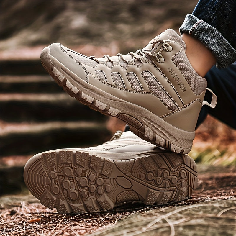 Men'S Large Size High-Top Outdoor Boots - Durable, Versatile Casual Boots with "OUTDOOR" Design, Lace-Up Closure, and Comfortable TPR Sole for Hiking and Casual Attire, Casual Hiking Footwear | Stylish Work Boots | Rugged Tre