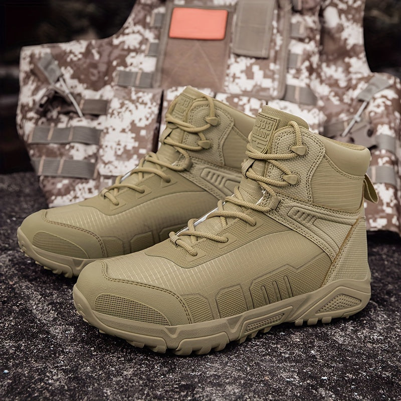Men's Trendy Solid Hiking Boots, Comfy Non Slip Lace Up Durable Shoes For Men's Outdoor Activities