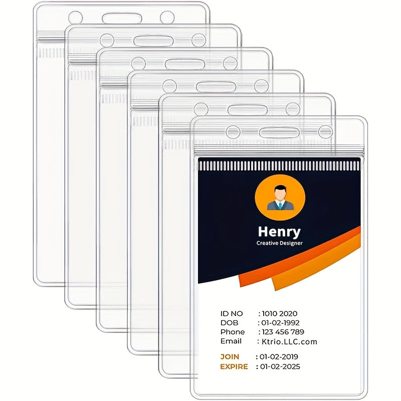 12 Pack Durable Waterproof PVC ID Badge Holders with Resealable Zip, Lanyard Clip, and Neck Strap for Office, School, and Travel