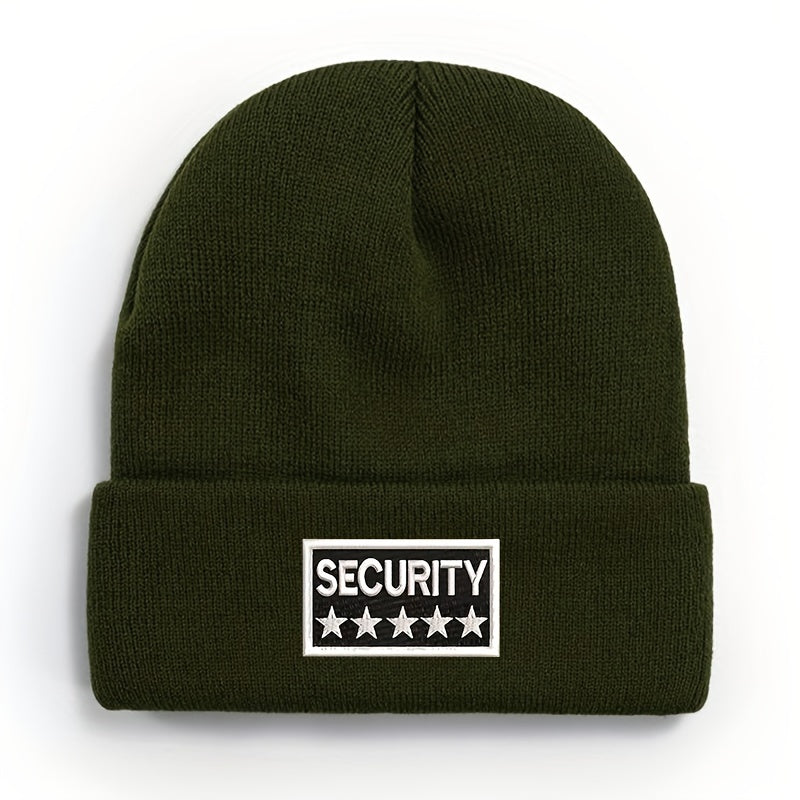 100% Acrylic Unisex Security Embroidered Knit Beanie Cap - Soft, Comfortable, Windproof & Lightweight Winter Hat for Men and Women with Elasticity