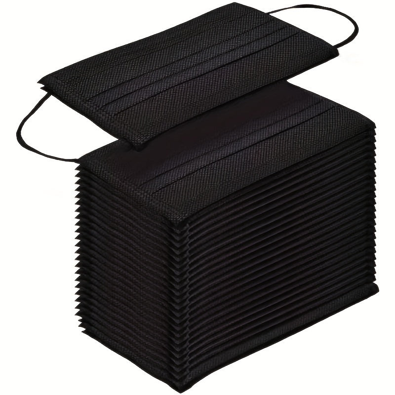 100pcs Durable 3-Layer Face Masks for Adults - Black, Plastic/Polypropylene, Security & Labor Protection