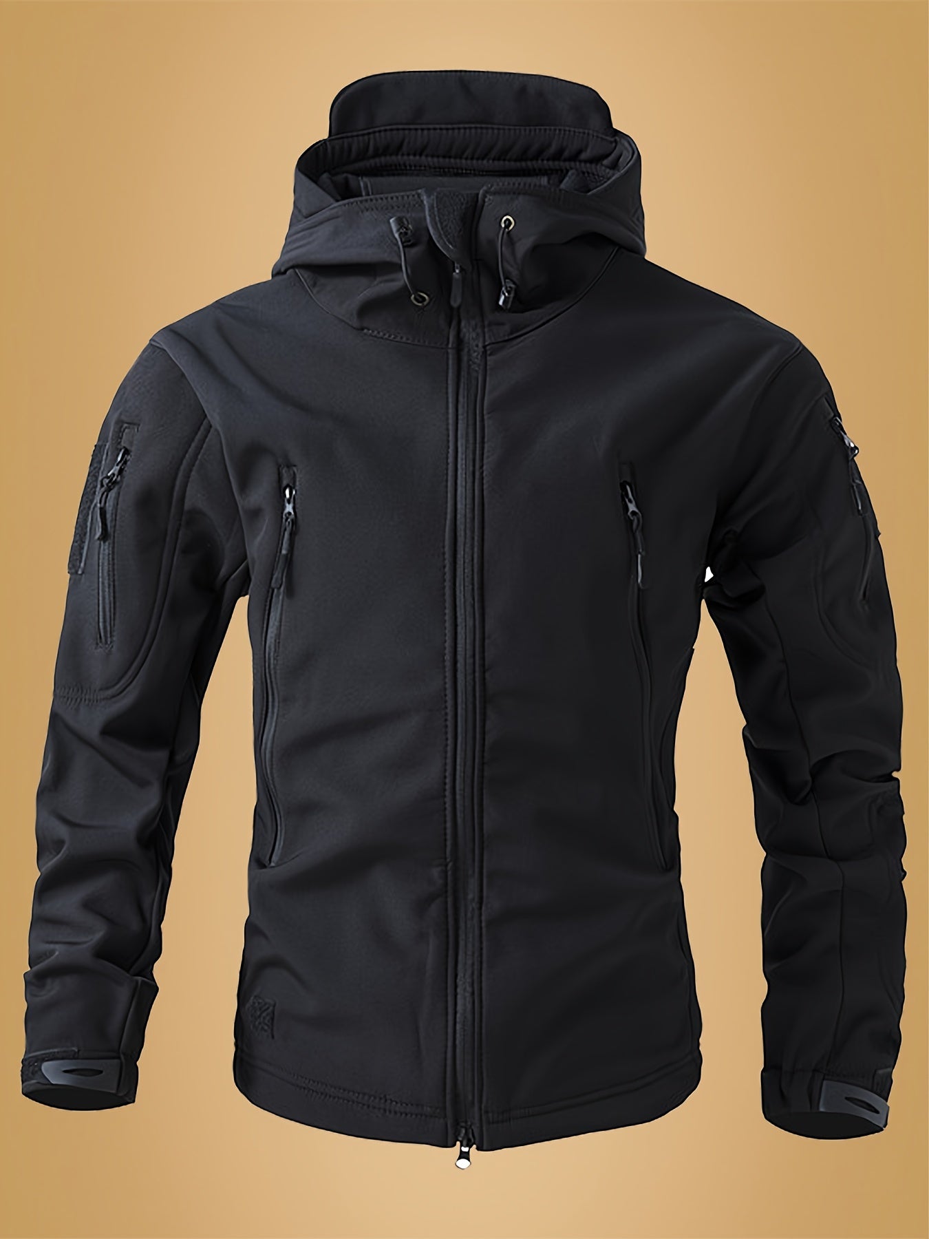 Men'S Tactical Windbreaker Jacket - Black, Full-Zip, Softshell, Windproof for Hiking & Outdoor Sports, Training & Adventure Ready, Durable Polyester Lining, Zipper Closure, Tactical Outdoor Gear|Sporty Windbreaker|Durable Zip