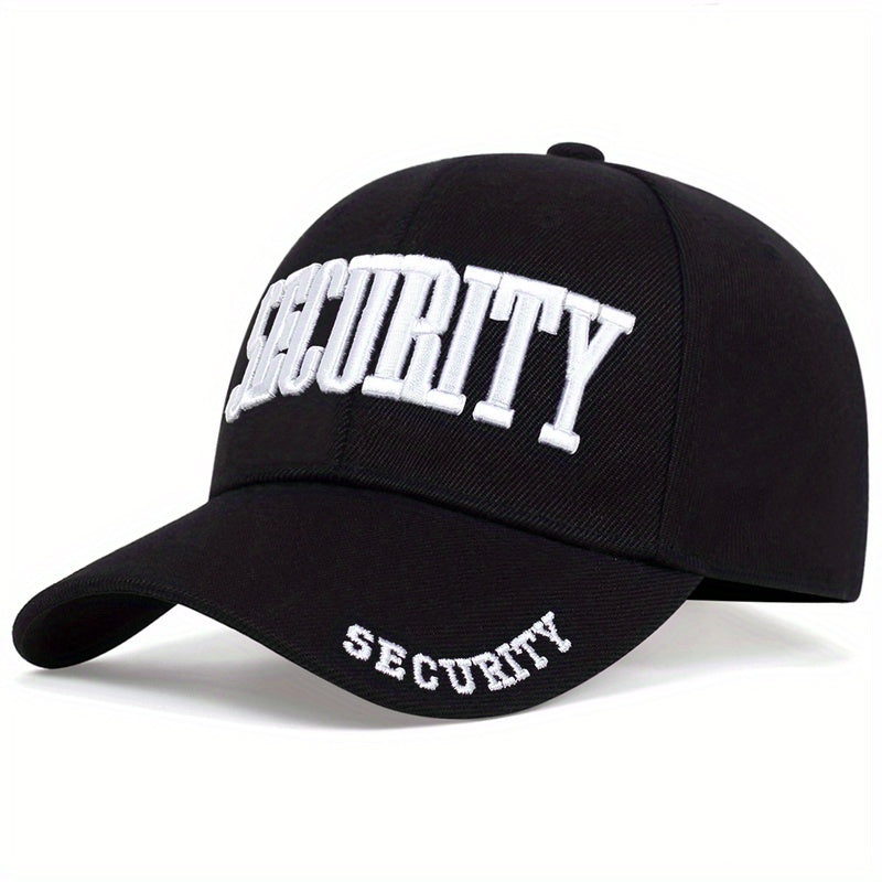 1 Men's Tactical "SECURITY" Baseball Cap - Black, Sun-Protective Polyester, Adjustable Buckle Closure, Hand-Washable for Casual Outdoor Wear in Spring/Summer