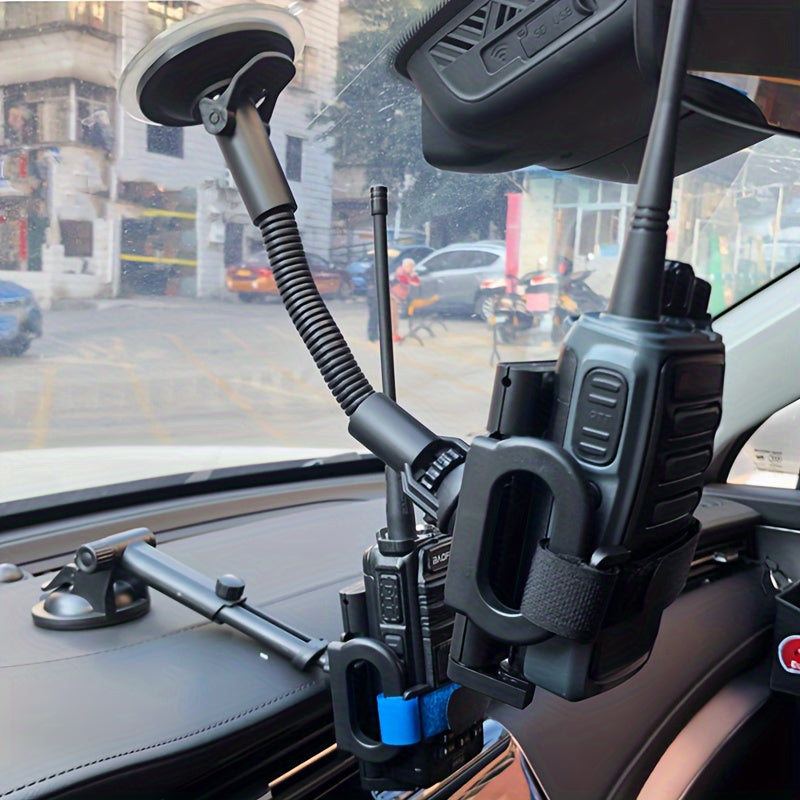 360° Rotating Car Glass Mount for Walkie Talkies - Durable Plastic Suction Cup Holder, Securely Attaches to Vehicle Windows, Fits Various Radio Models, Includes Black Strap for Added Stability, Radio Mounting Solution | Slee