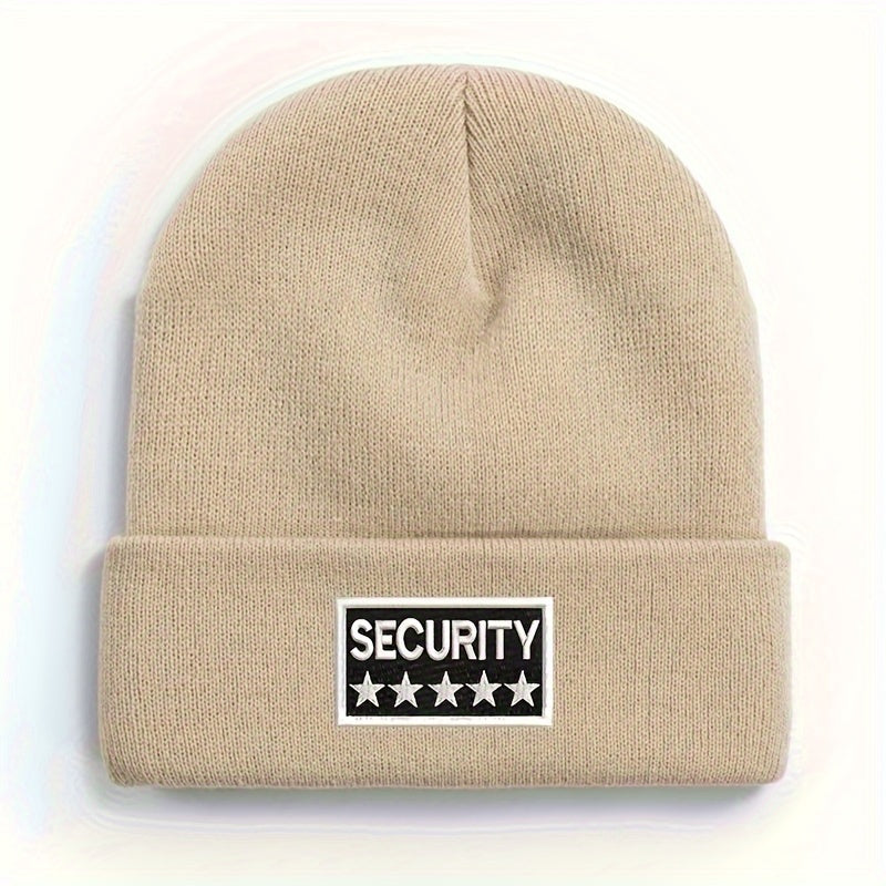 100% Acrylic Unisex Security Embroidered Knit Beanie Cap - Soft, Comfortable, Windproof & Lightweight Winter Hat for Men and Women with Elasticity