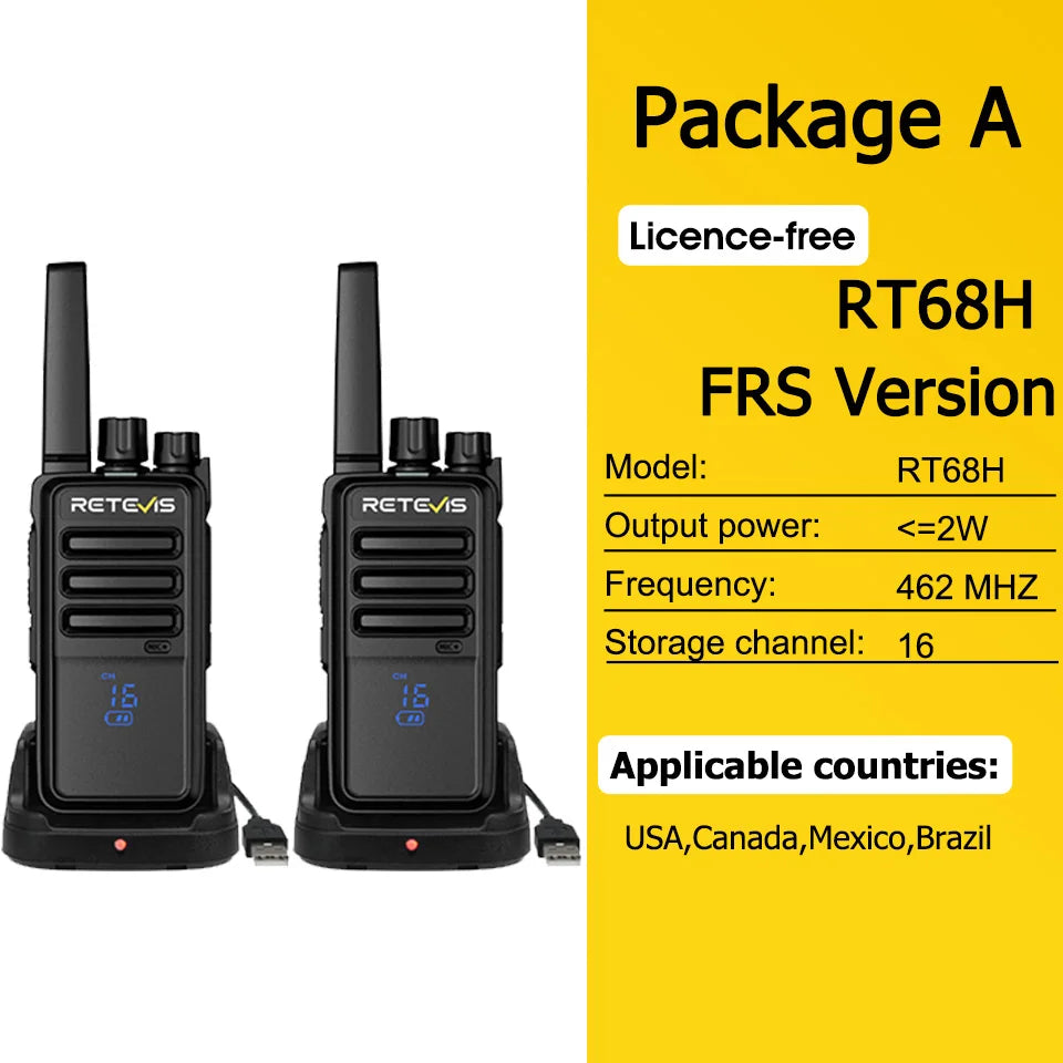 Retevis RT68H RT668H Walkie Talkie License-free Walkie-talkie Long Range Hidden Screen Handy Type-C Radio Communicator Business