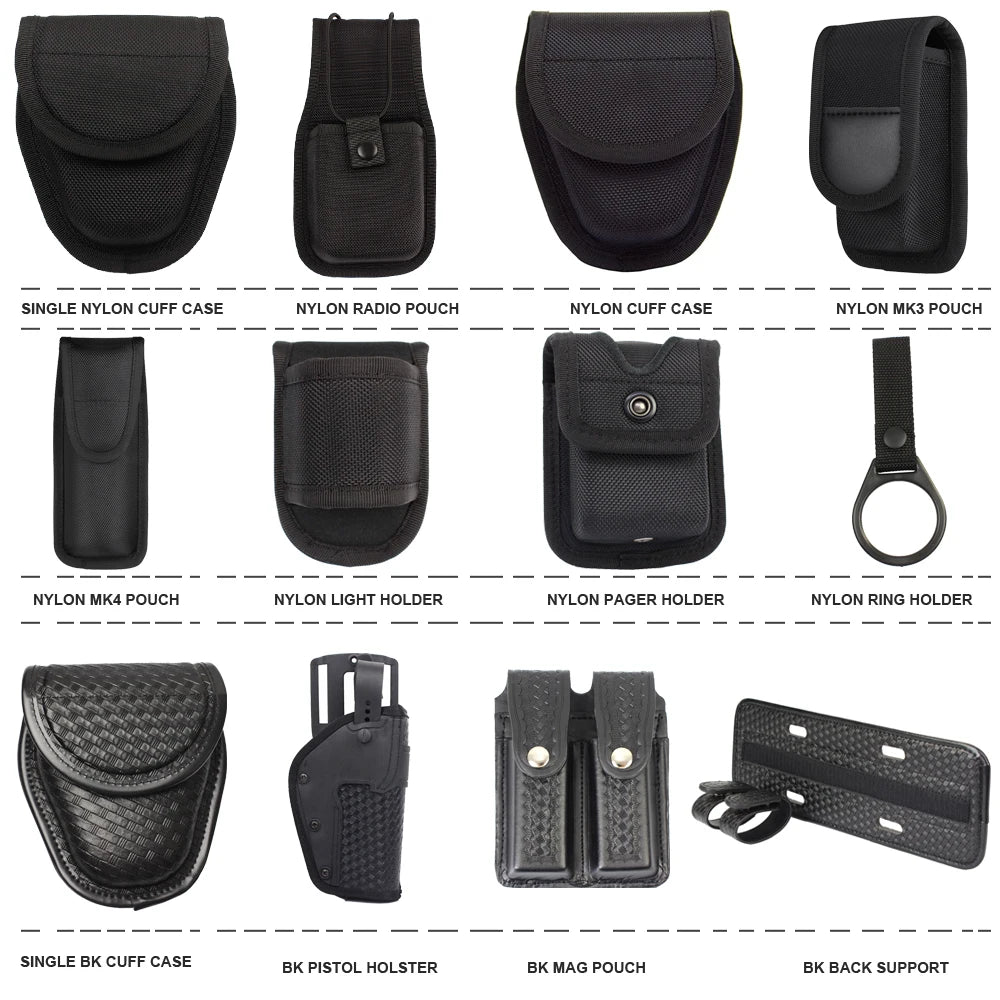 Police Duty Belt kit Accessories Guard Utility Belt Pouches- Handcuff Case, Radio Pouch, Glove Pouch, Light Holder, Pager Holder
