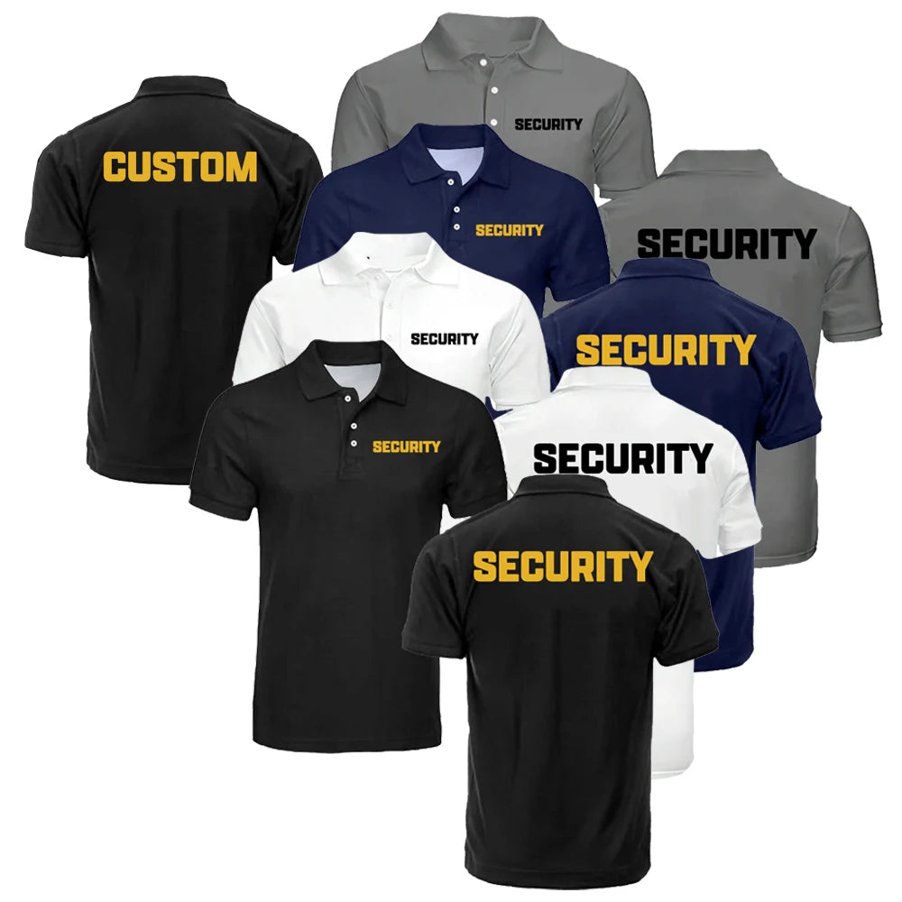 Classic Security Officer Men's Solid Color Custom Logo Polo Shirt Casual Polyester Lightweight Soft Work Uniform Bulk Tops