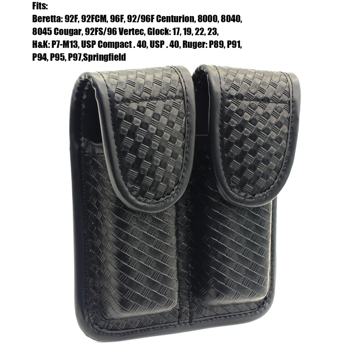 ROCOTACTICAL Basketweave Double Magazine Pouch, Snap Double Handgun Double Mag Pouch, for 2.25" Duty Belts, Fits Glock 17