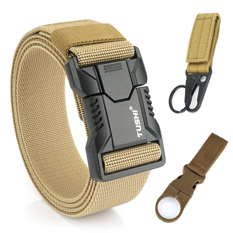 VATLTY New Tactical Outdoor Belt for Men and Women Aluminum Alloy Buckle Quick Release Elastic Belt Casual Belt Jeans Waistband