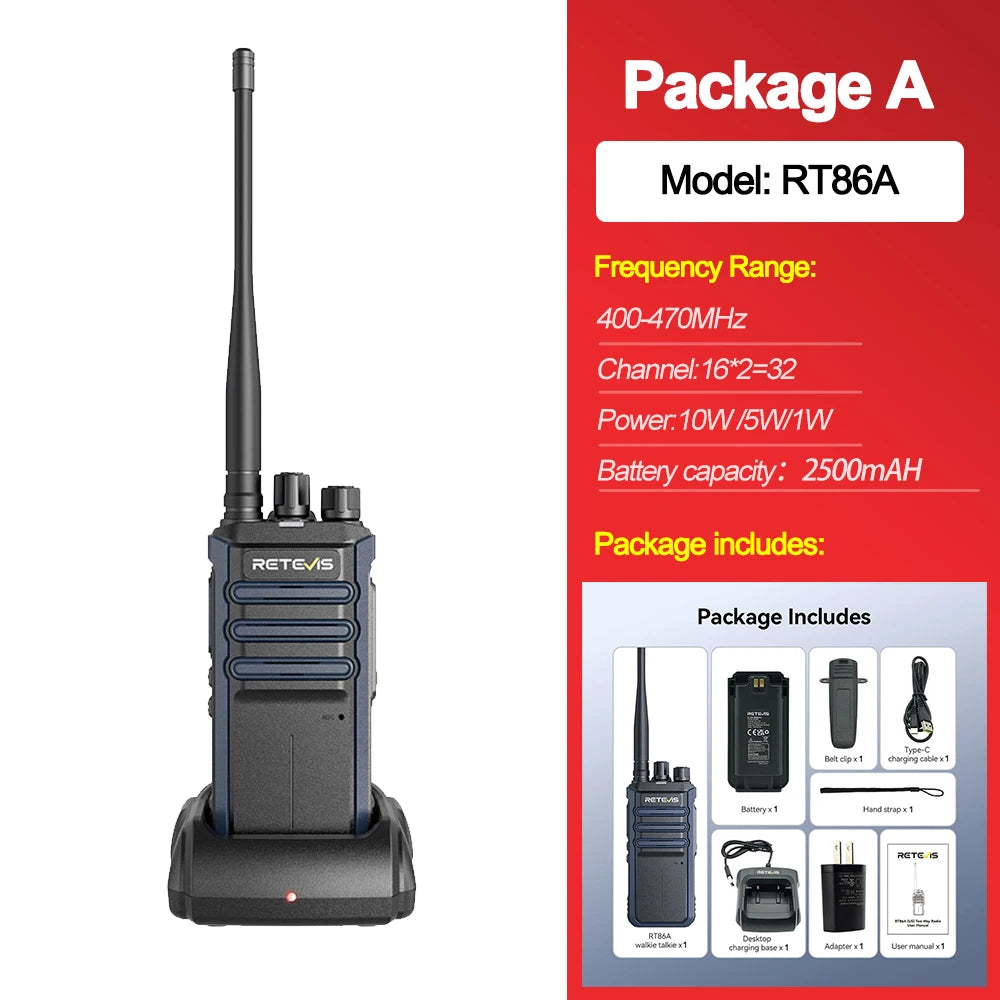 Retevis RT86A Walkie Talkie Radio Heavy Duty Walkie-talkie Communication Long Range 2 pcs Radio Communicator Intercom Long Reach