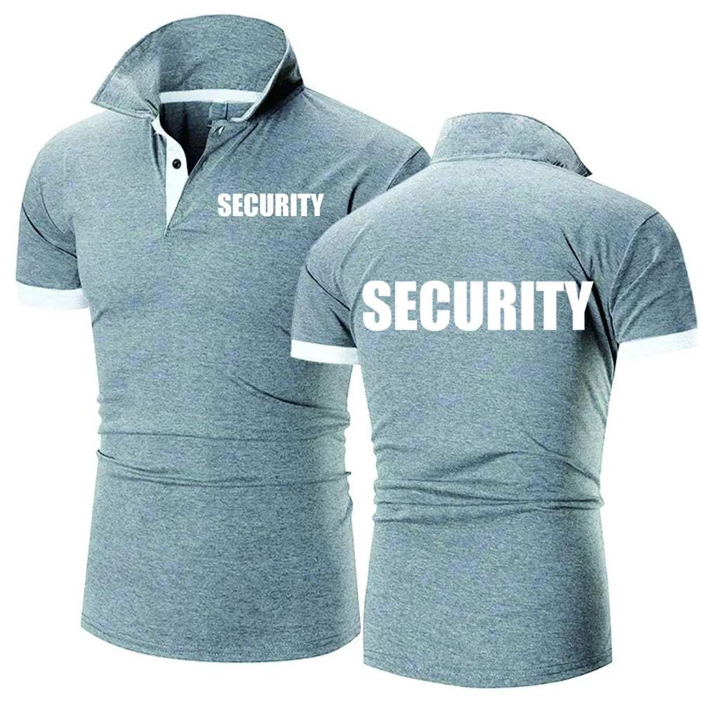 Summer Men Polo Shirt Security Uniform Print Men Tshirt Fashion Pullover HipHop Harajuku Men Short Sleeve Brand High Quality Tee