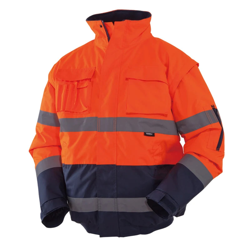 Men's Winter Hi Vis Yellow Safety Jacket Reflective Waterproof Jacket With Removable Sleeves Reflective Workwear