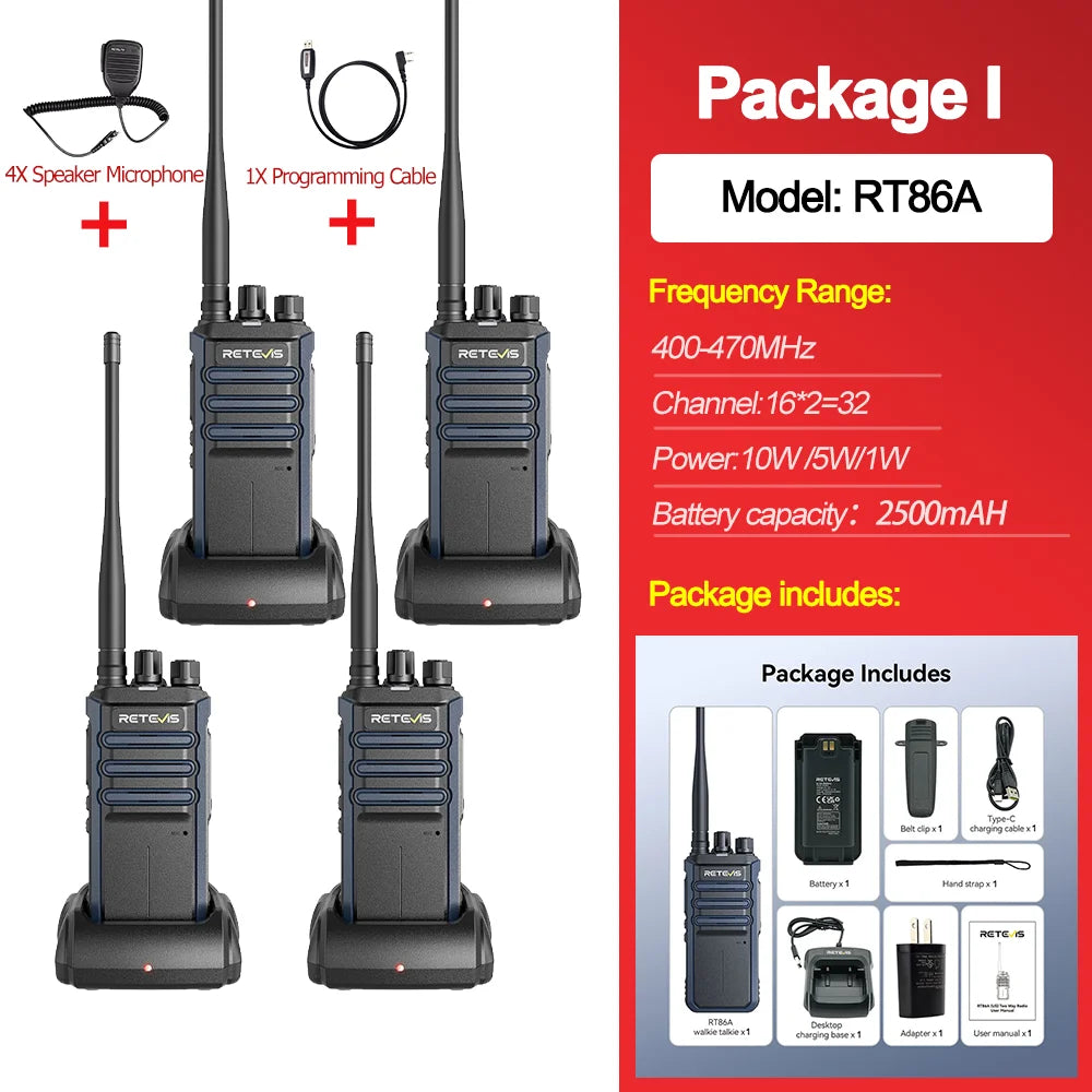 Retevis RT86A Walkie Talkie Radio Heavy Duty Walkie-talkie Communication Long Range 2 pcs Radio Communicator Intercom Long Reach